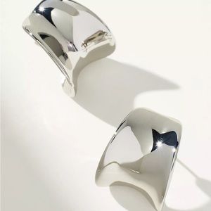 Anthropologie Silver Curved Brass Zinc Metal Earrings NWT